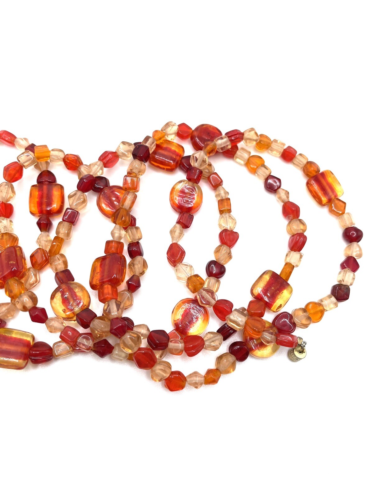 Antique Art Deco Red Orange Fire Glass Beaded Flapper Necklace 44″