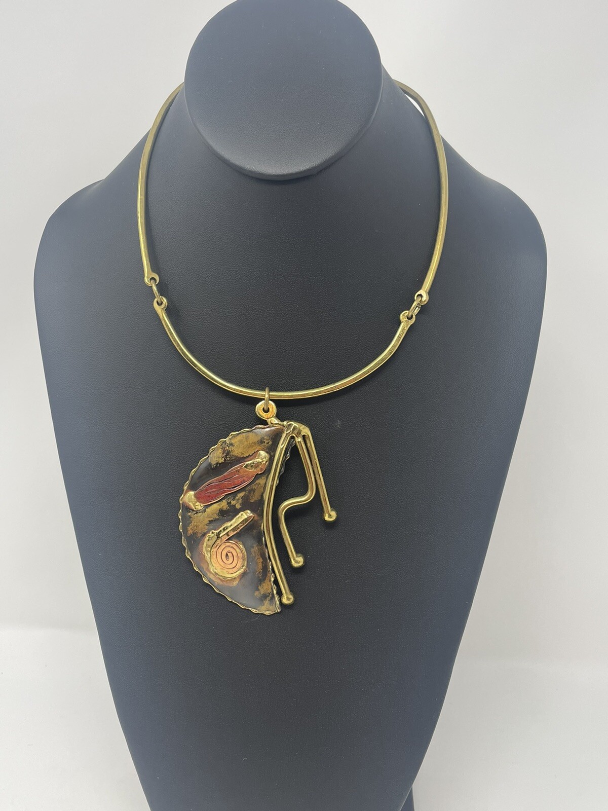 VTG South African Mixed Metal Choker Necklace Brass Copper Brutalist Modernist