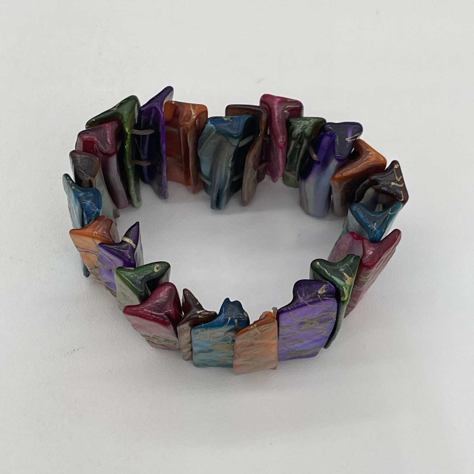 Vintage Stretch Bangle Bracelet Iridescent Multicolor With Gold Accents