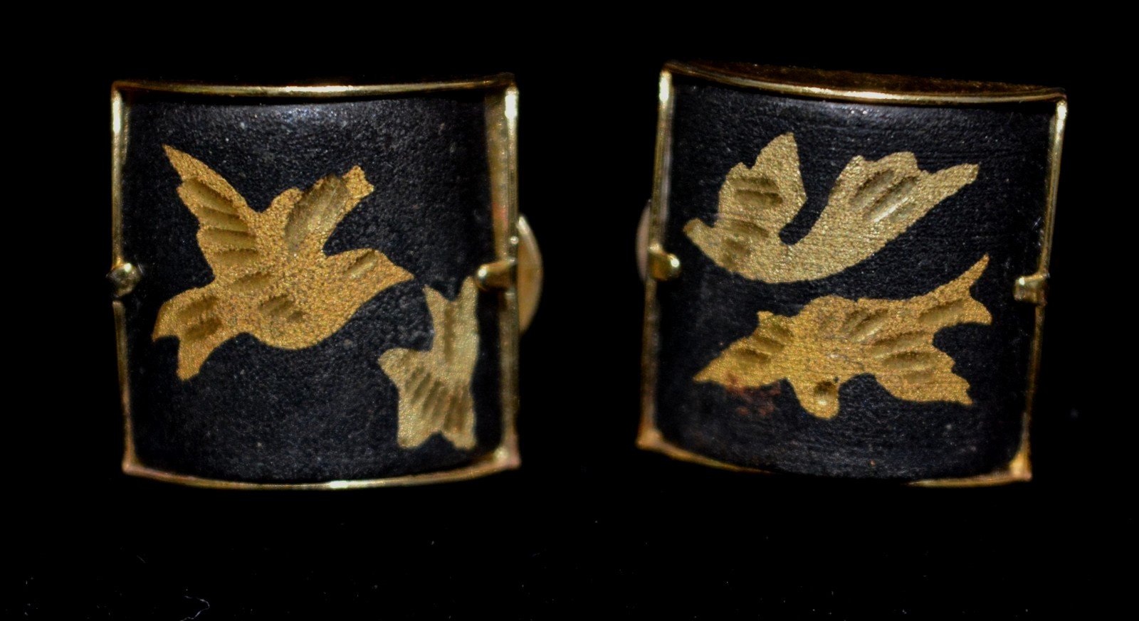 VTG Japanese Damascene Jewelry Set Bracelet Pendant Clip-On Earring INLAY