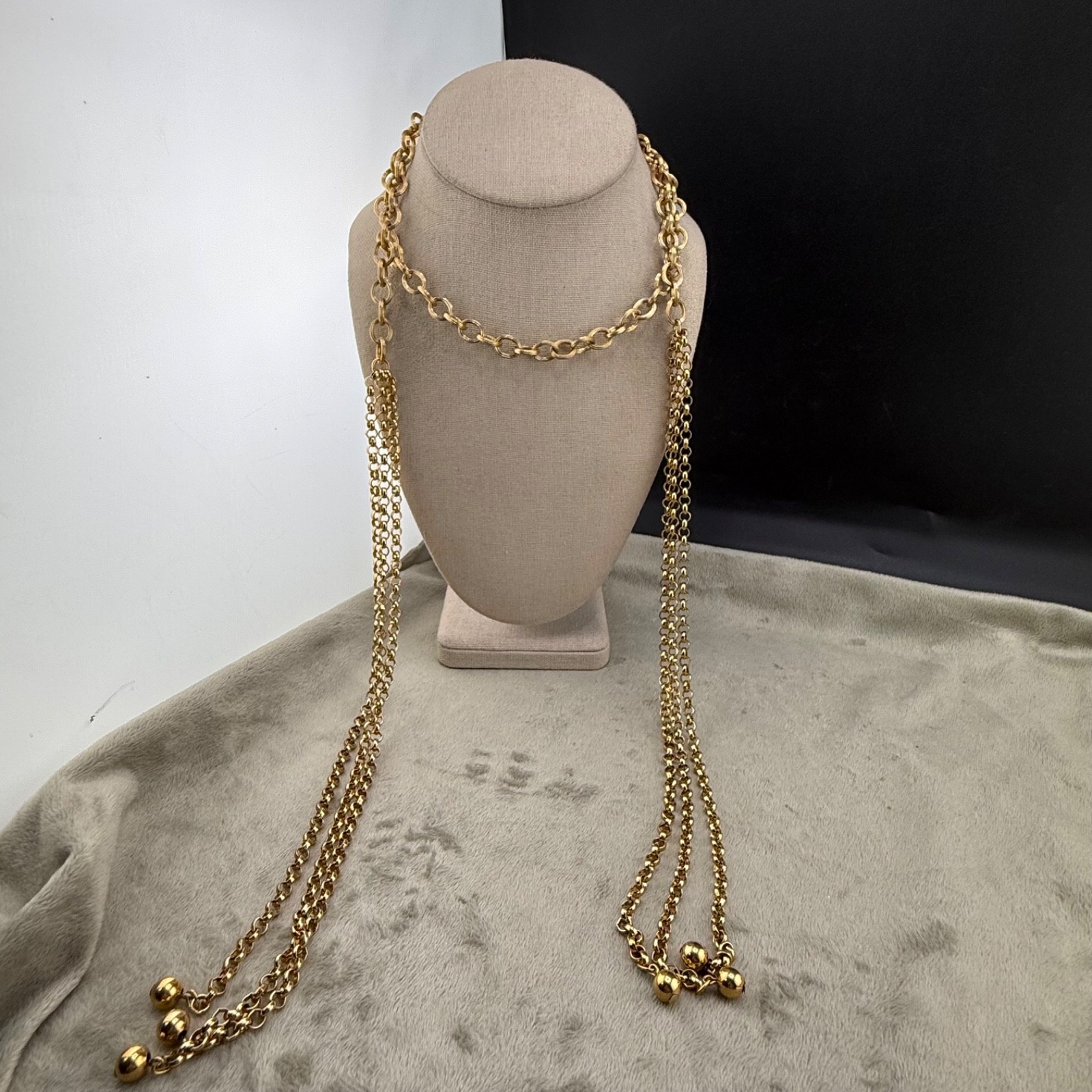 Vintage Opera Lariat Tassel Necklace Gold Tone 48”