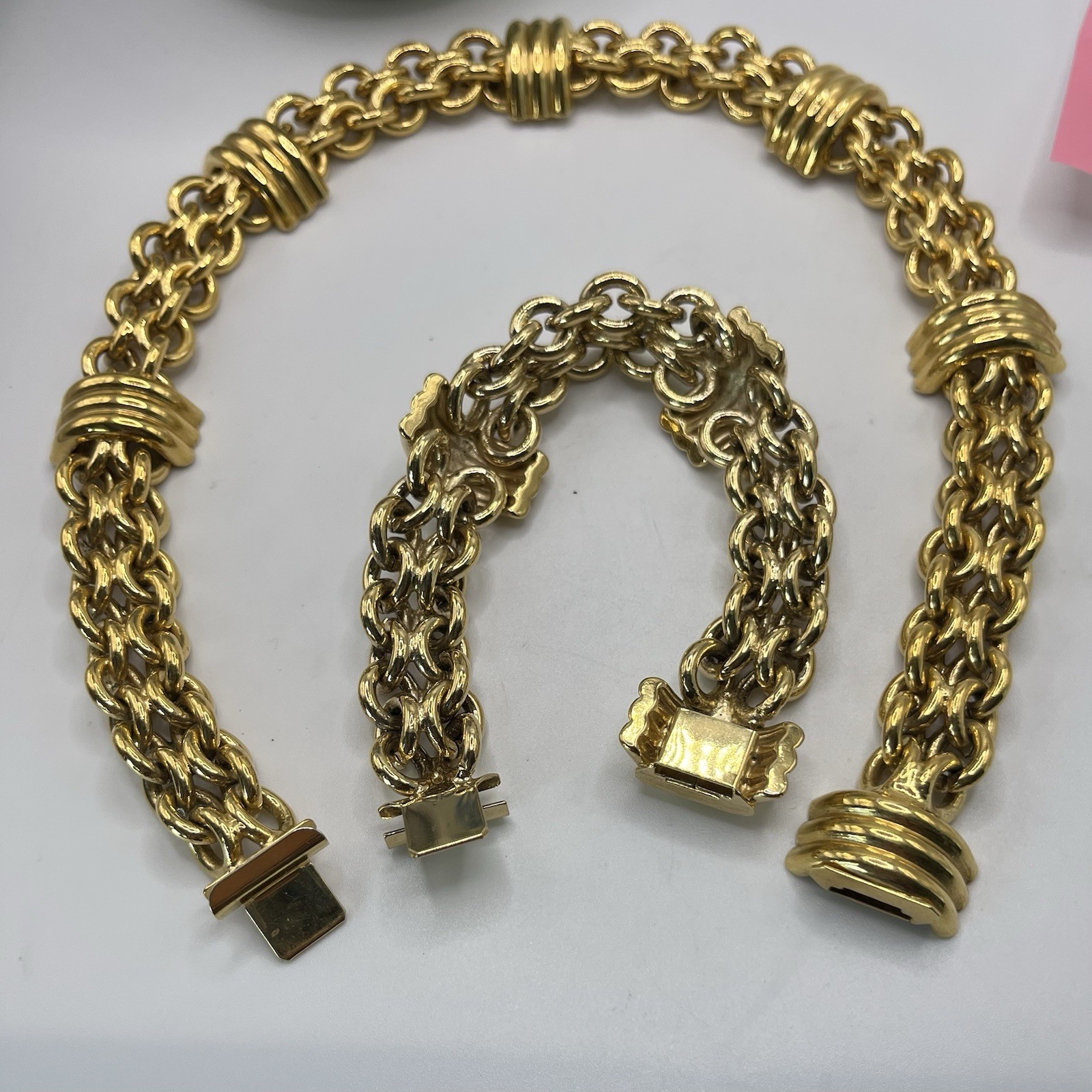 •VTG Set Statement Chunky Gold tone double chain choker style Necklace/Bracelet