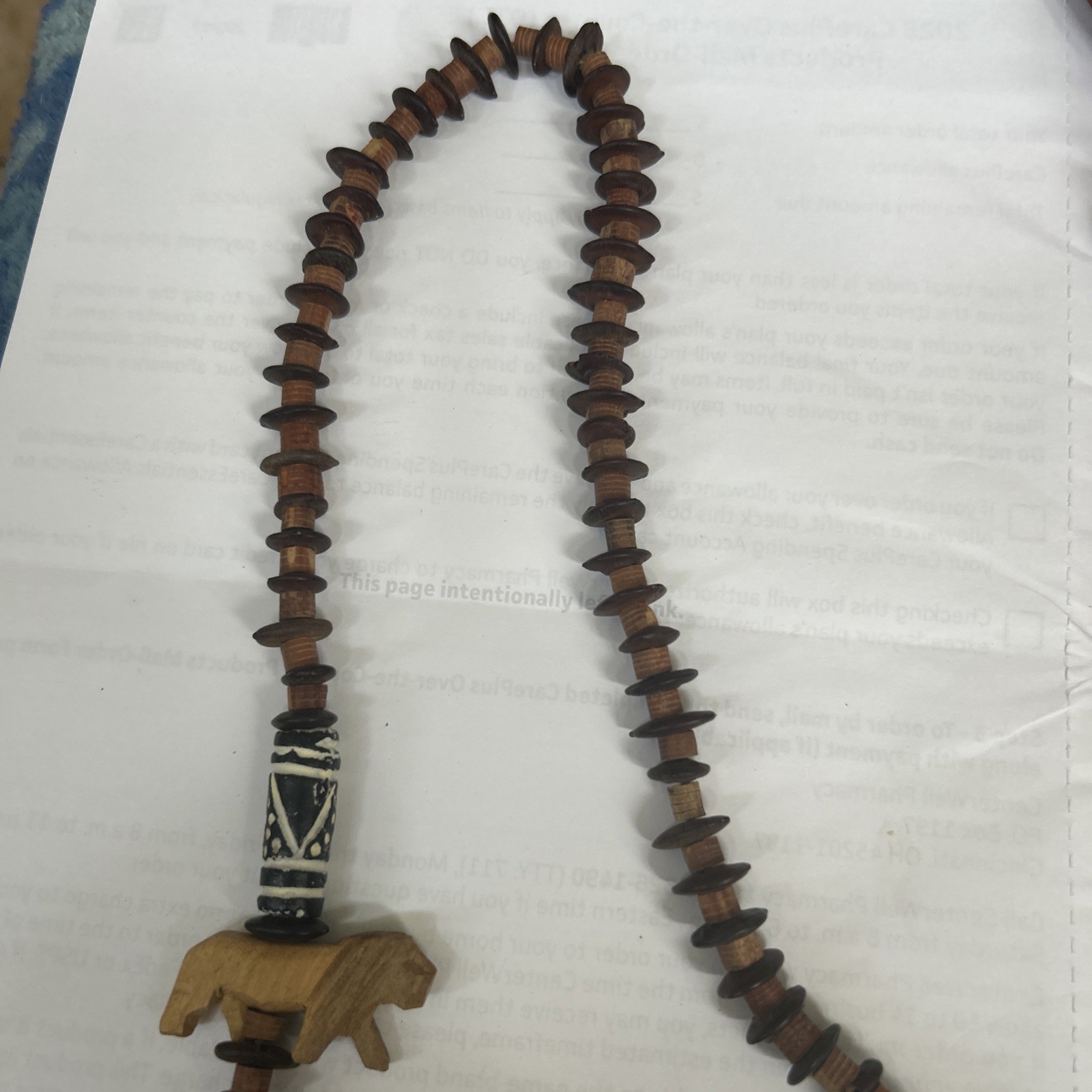 Vintage African Necklace Hand Carved Wooden Safari Animal Beads 24” Giraffe 🦒 ￼