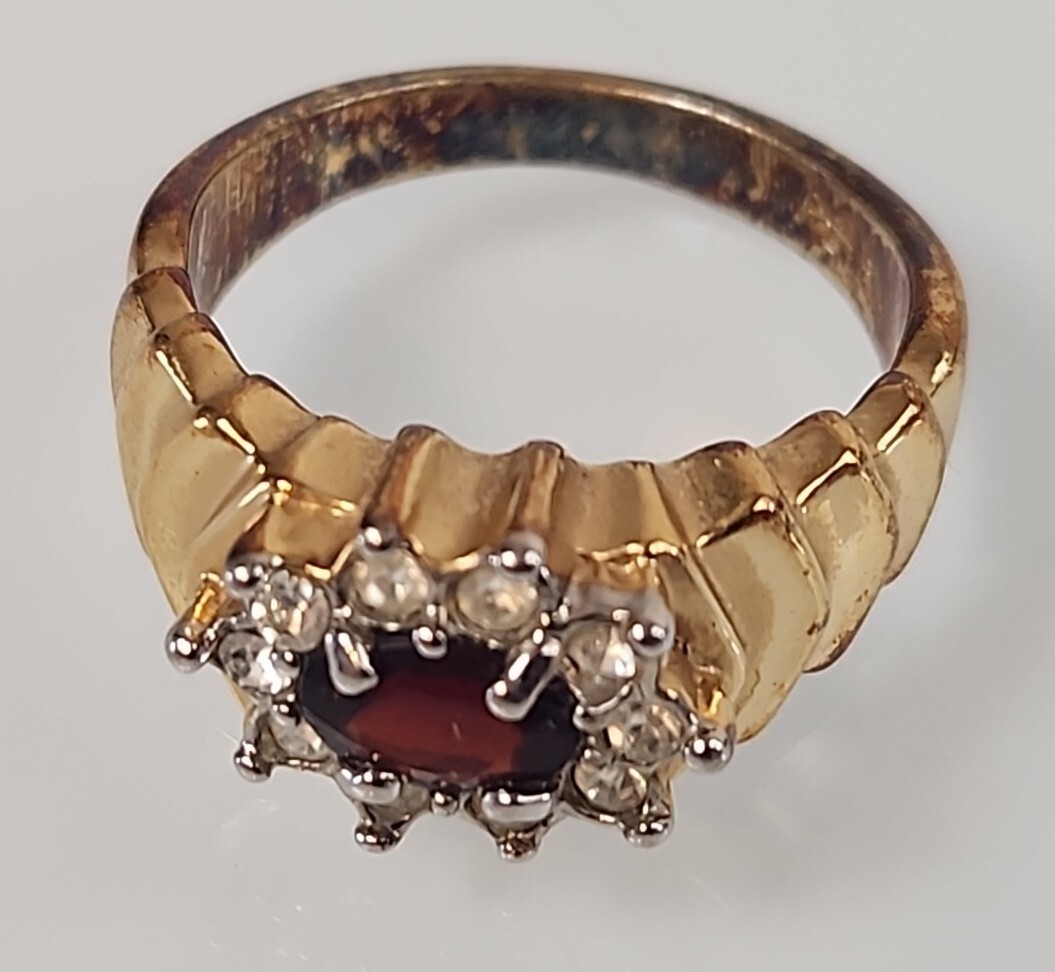 Vintage Arlene Dahl Garnet Ring 14K Gold Electroplate