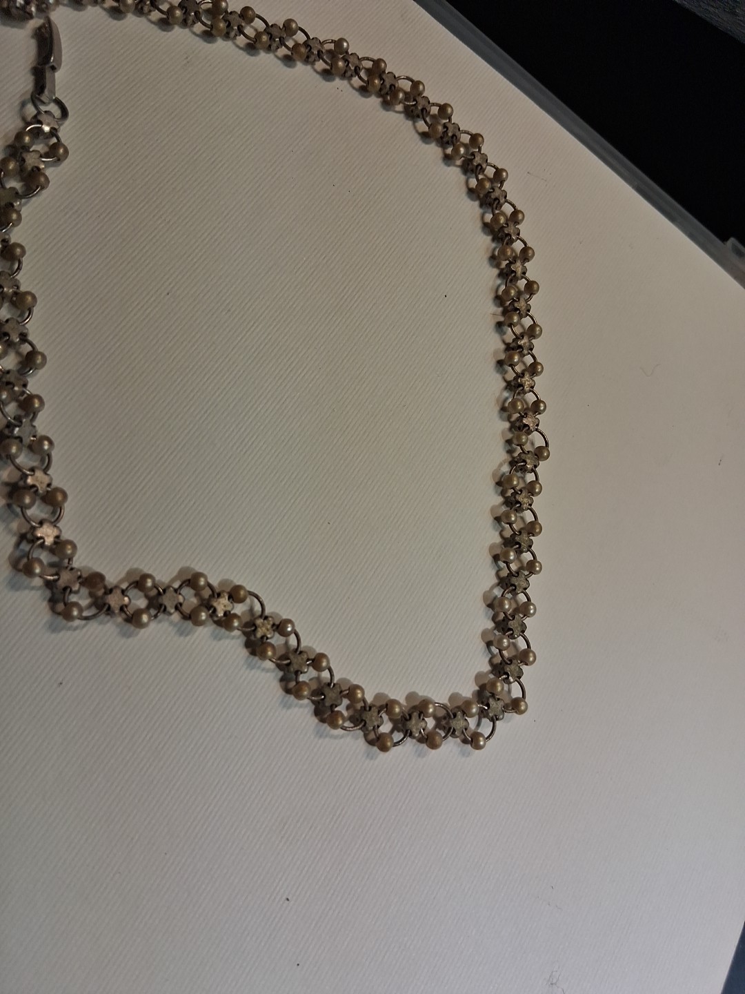 Vintage Style Faux Pearl & Rhinestone Link Choker Necklace Silver Tone…