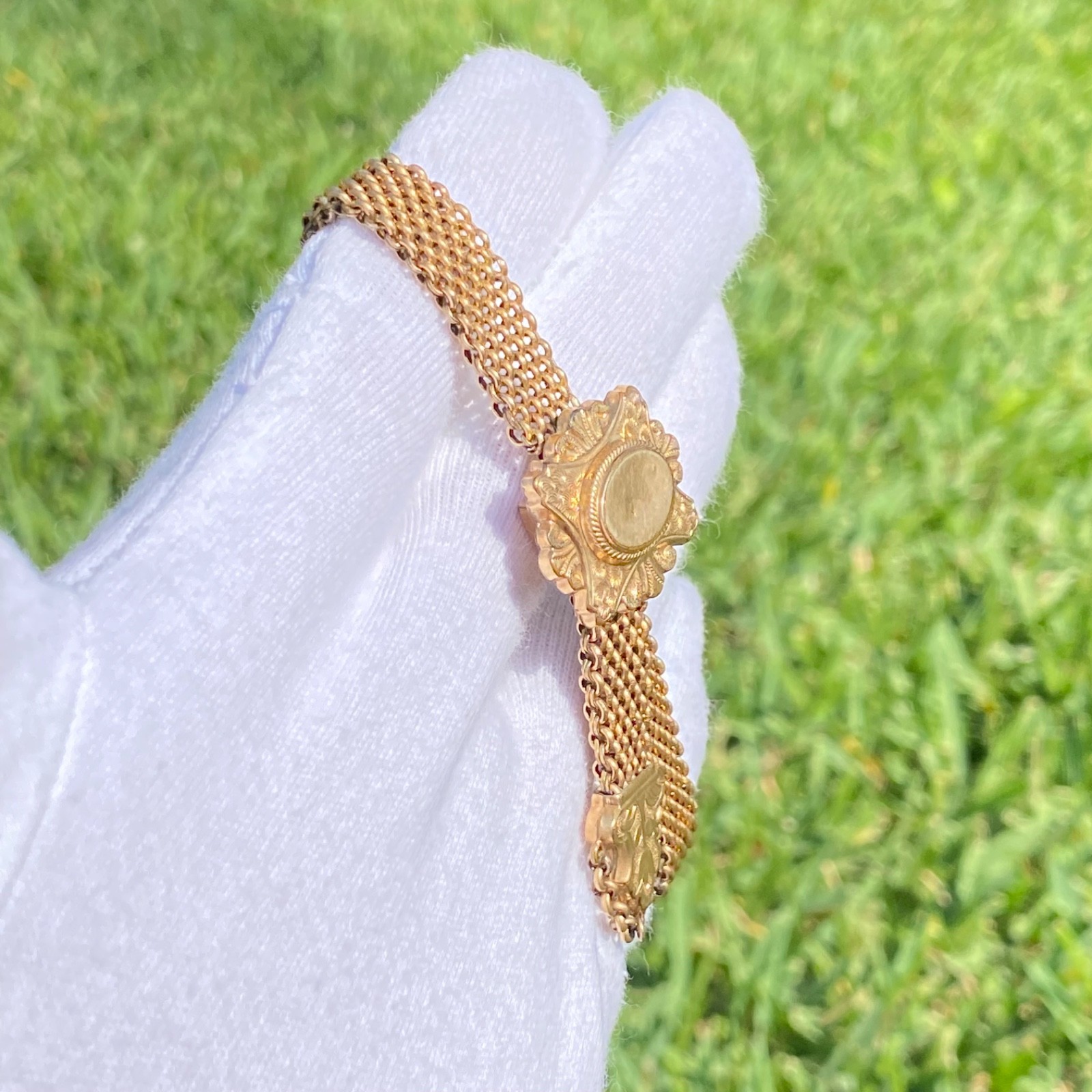 Antique Gold Filled or Rolled Gold Victorian Mesh Slide Wedding Bracelet