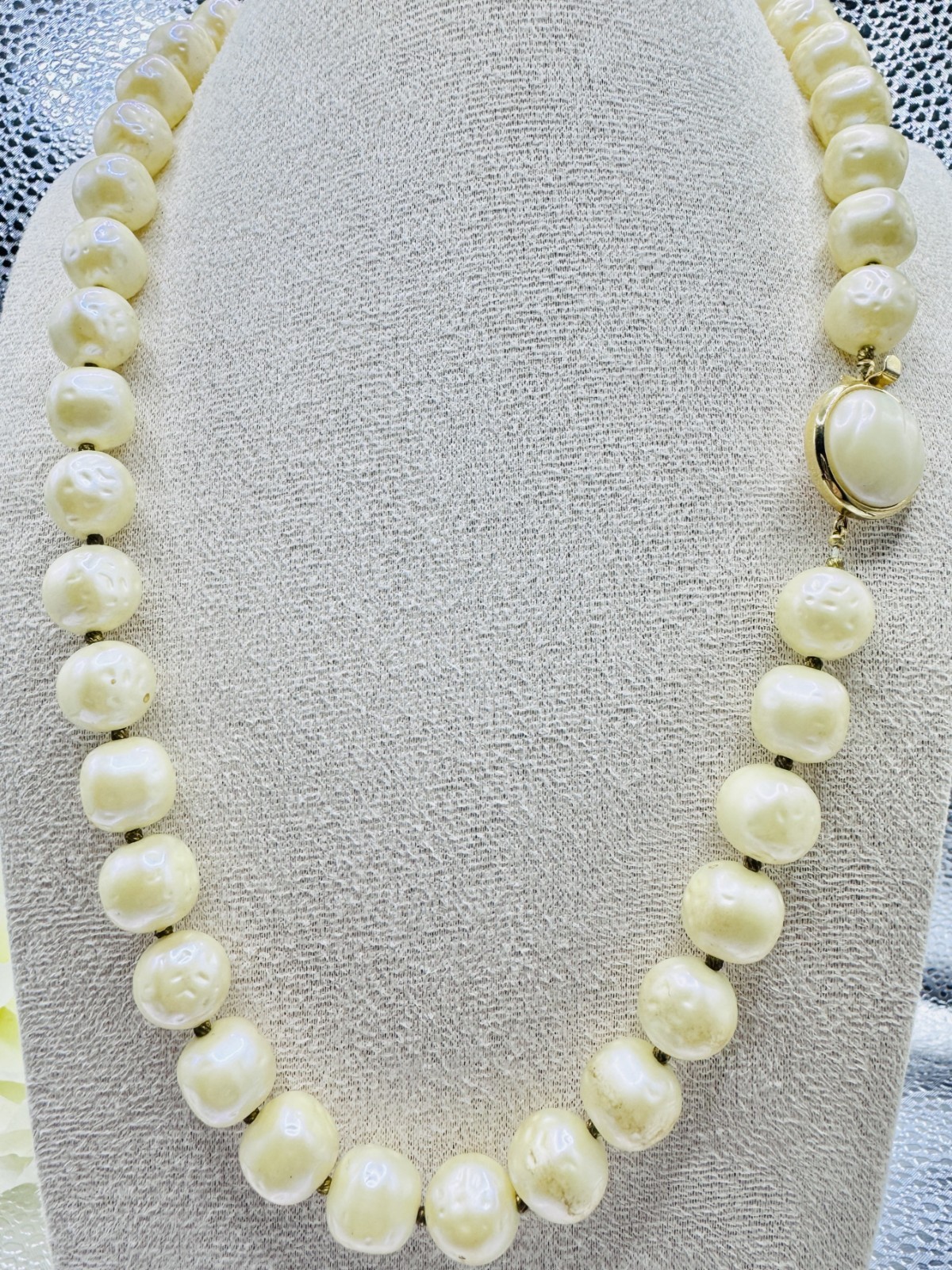 Rare! High End! “Trifari” w/Crown Over “T” 22″ Faux Baroque Pearls’ Necklace