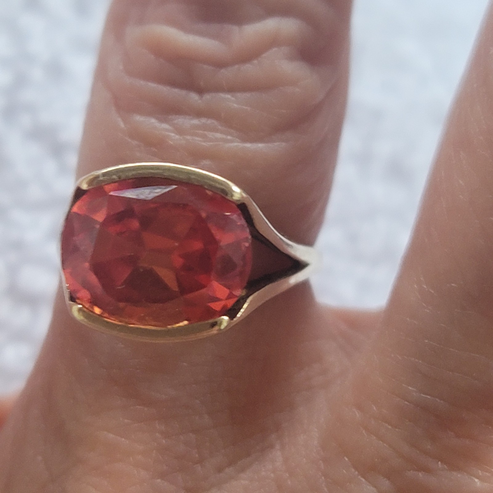 Vintage Mid-Century 14K Vivid Reddish-Orange Sapphire, Approx. 6.00 Carats