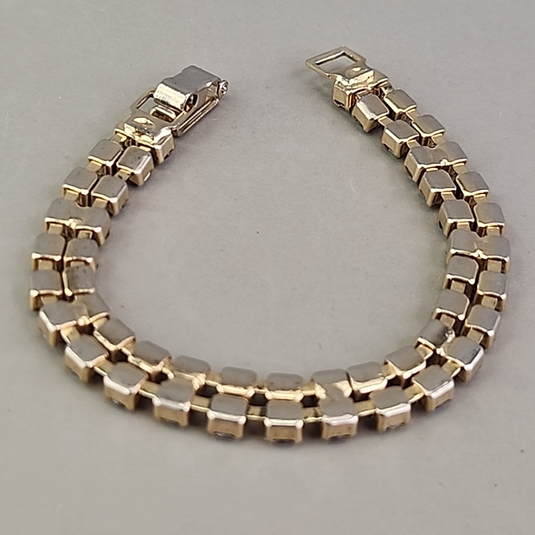 Vintage Aurora Borealis Rhinestone Bracelet Two Row 6.5″