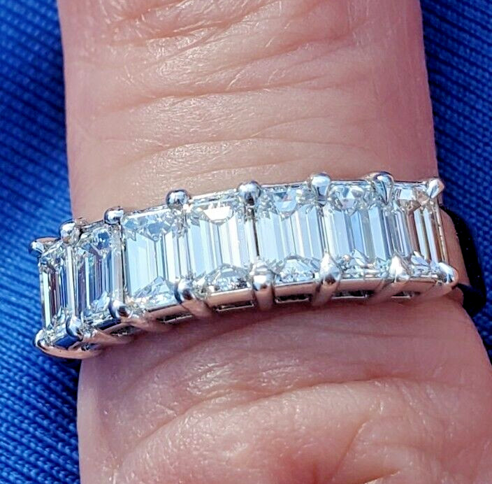 Original EARTH MINED DIAMOND Emerald cut Deco Wedding Band SOLID PLATINUM Ring 6