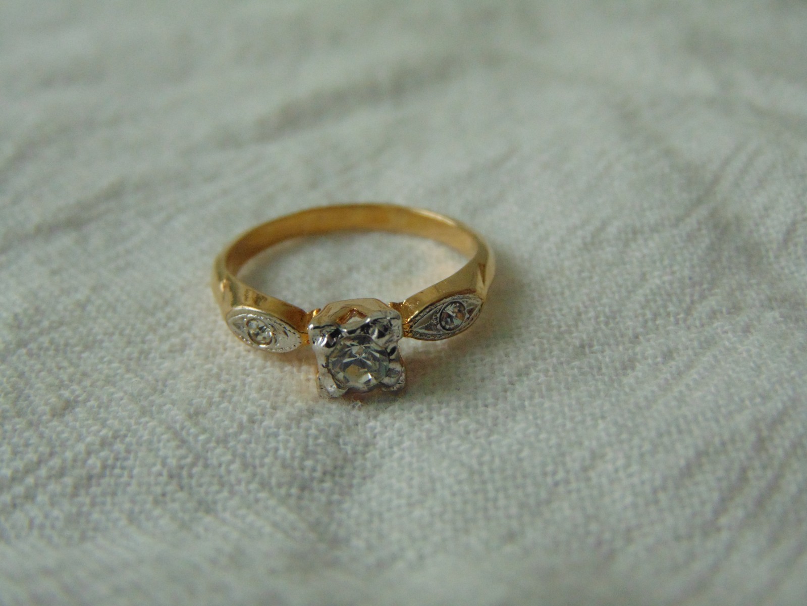 vtg antique two tone three crystals gold filled Espo engagement ring sz.5.5 nos