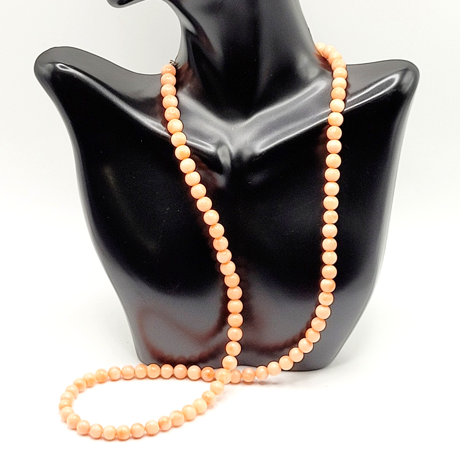 Genuine Pink Peach Blush Coral Bead 6mm Necklace Alloy Clasp Tested 25 inch