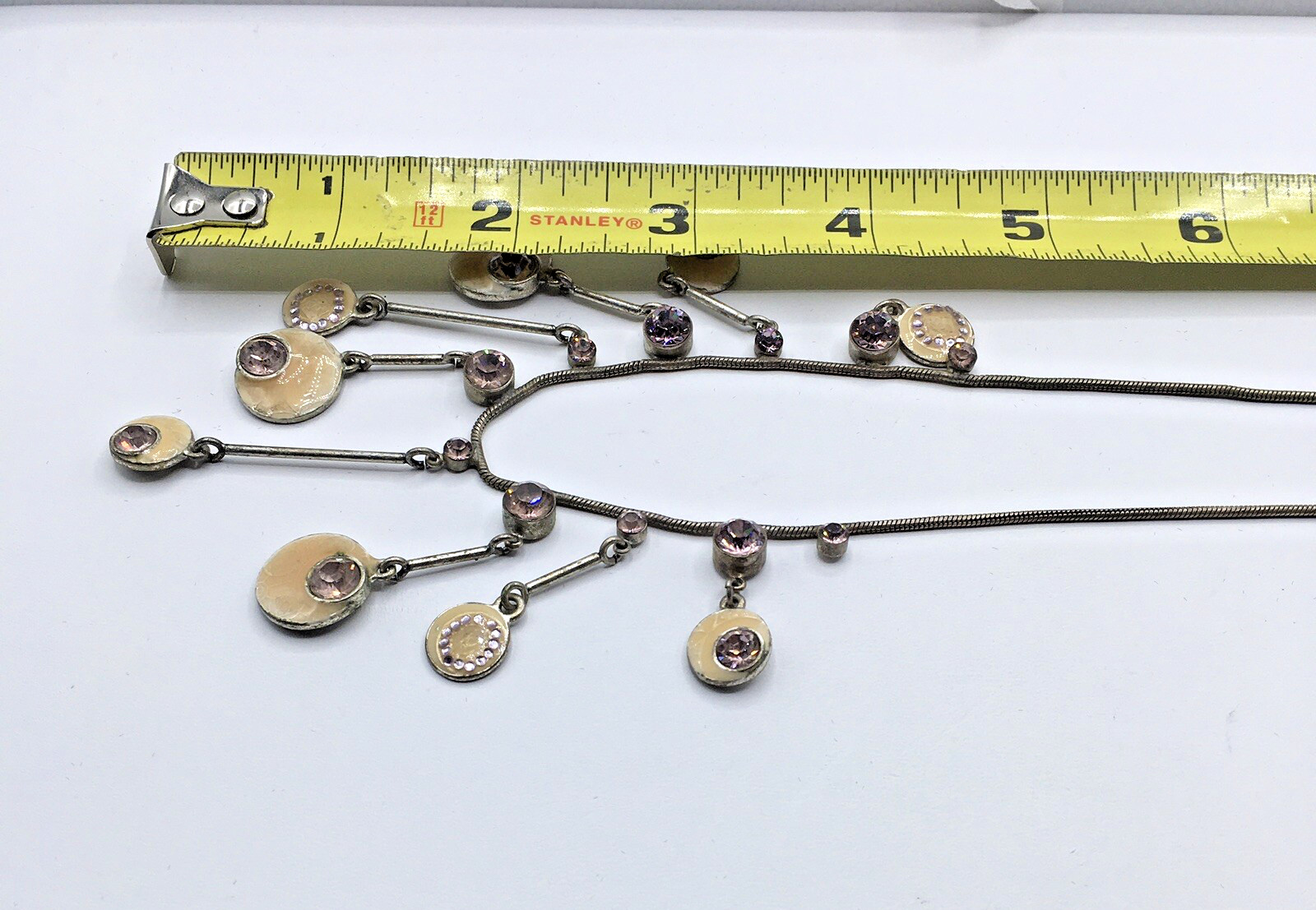 Vtg Pilgrim Danish Design Silver Tone Rhinestone Enamel Adjustable 17″ Necklace