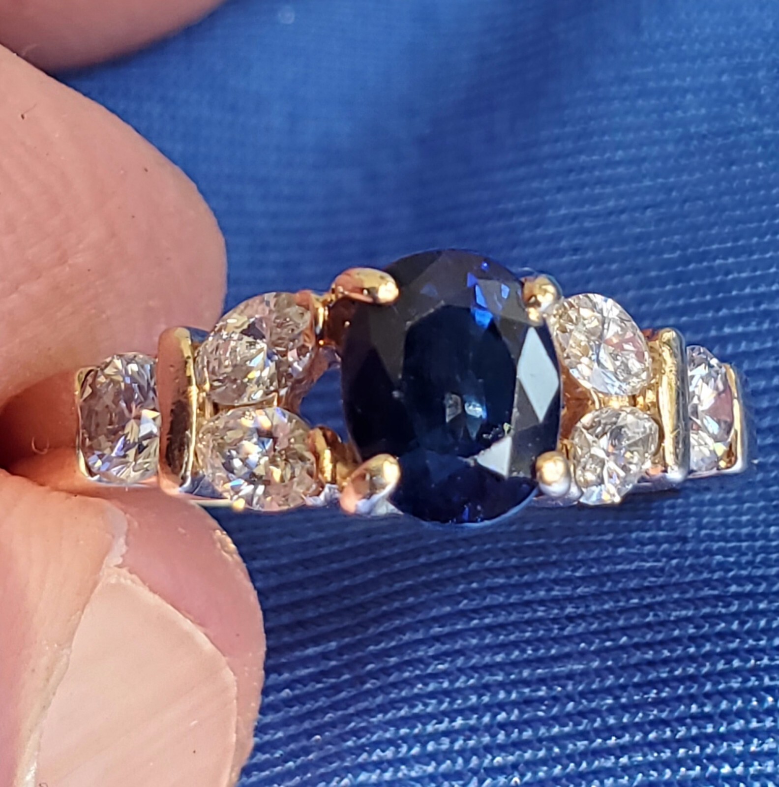 Original EARTH MINED SAPPHIRE DIAMOND Deco Engagement Ring 14K GOLD Solitaire