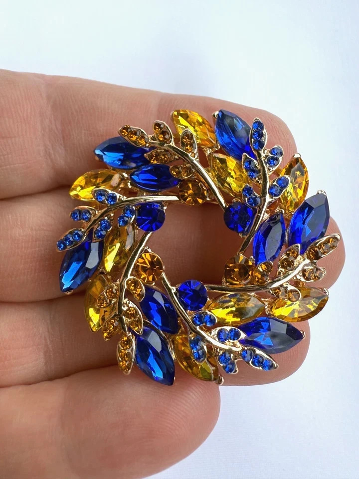 New Ukrainian Easter Wreath Rhinestone Brooch, Wheat Pin, Easter Gift For Her