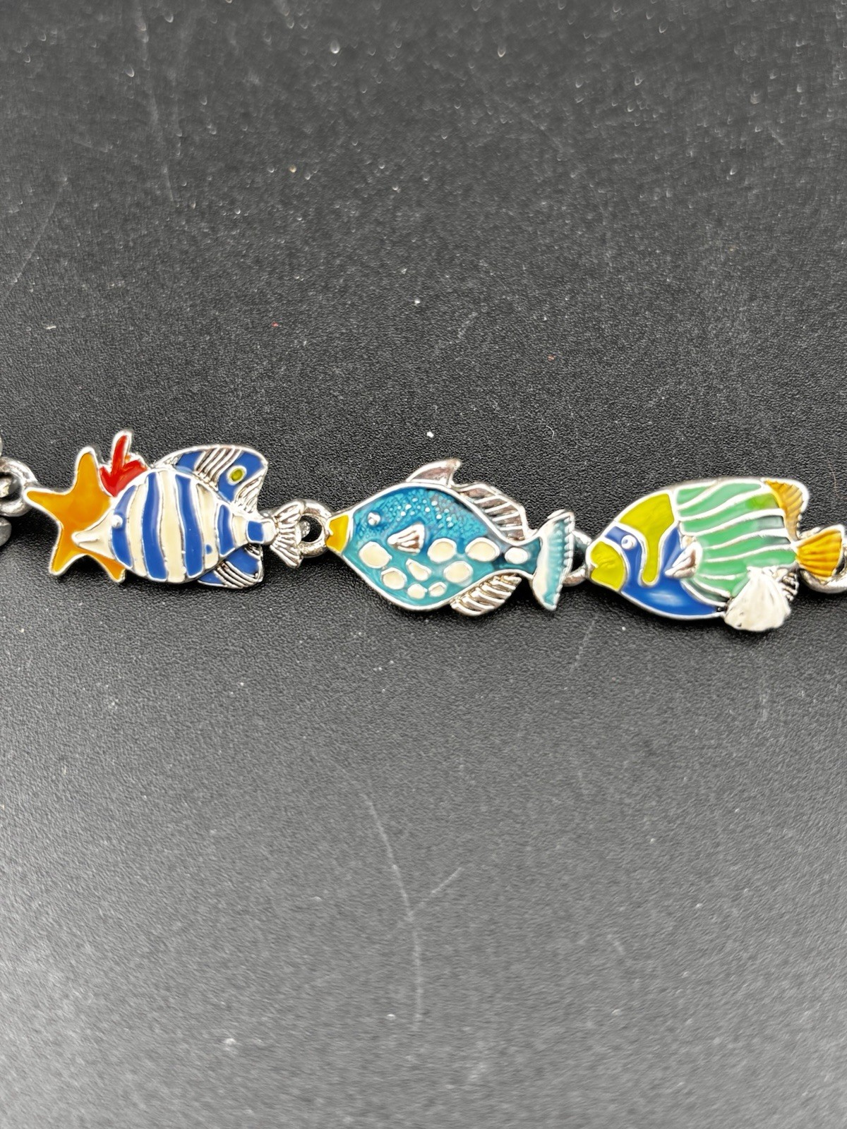 Vintage Magnet Clasp Enamel Sea Creatures Fish Enamel Nautical Bracelet *Read