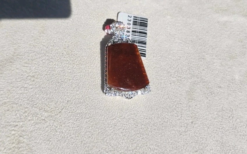 Certified Burma Grade A Jadeite Red Flat Plaque Pendant Sterling Silver Icy