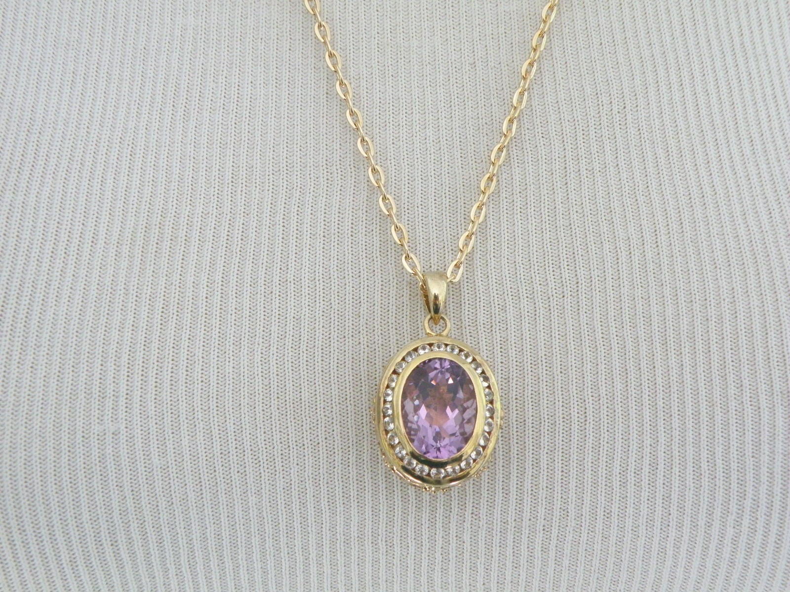 Vintage Sterling Silver 925 Gold on Large Reversible Amethyst Pendant Necklace