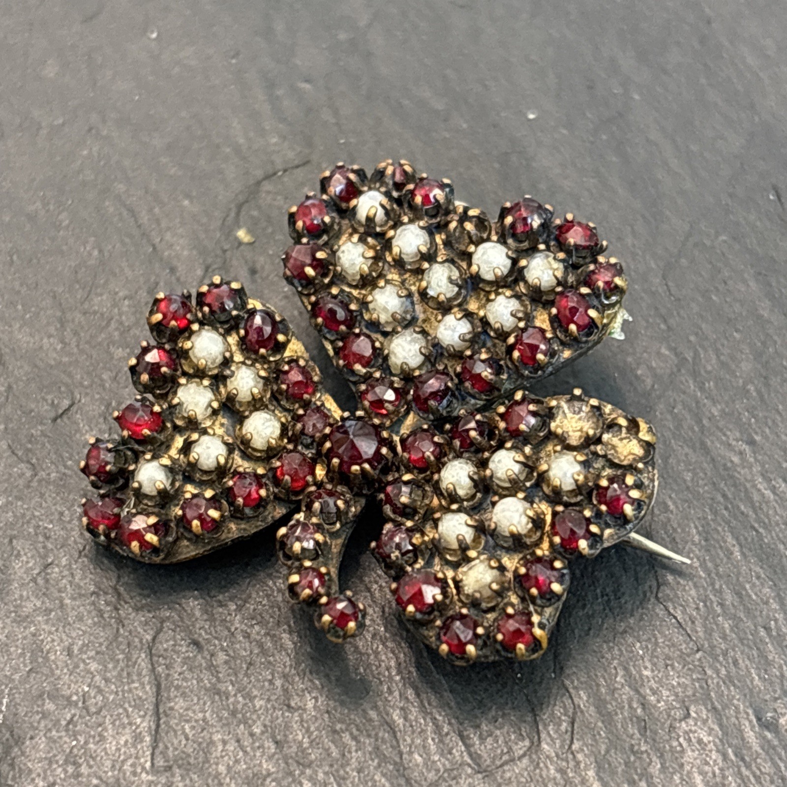 Mine Cut Bohemian Garnet Pendant Brooch Shamrock For Repair Mz