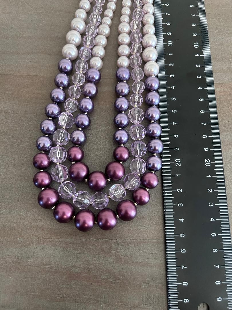 Necklace Pearl Beaded Layered Statement Multi Strand Purple Lilac Spring Summer