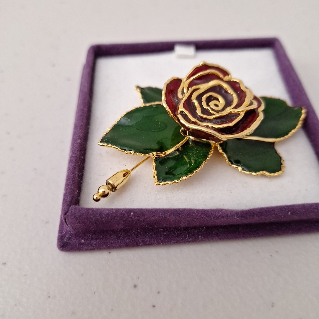VINTAGE METAL ENAMEL ROSE FLOWER PIN BROOCH RUFFLE PETALS Rose 3″ NEW