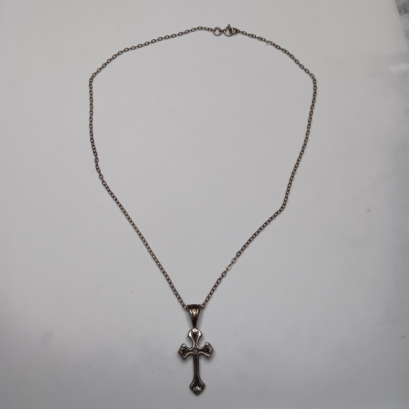 Vtg Jezlaine Sterling Silver Ornate Gothic Cross Pendant 1.5″ Necklace 20″ 5g