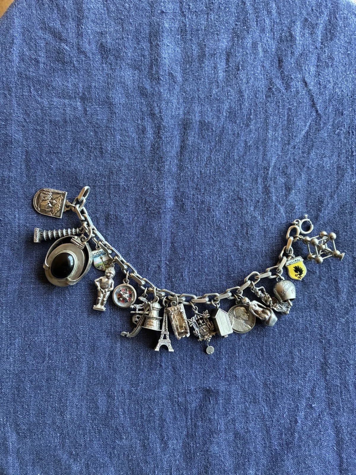 VTG European Silver 18 Travel Charms Bracelet 800 – 925 Sterling Lucky 77.7g