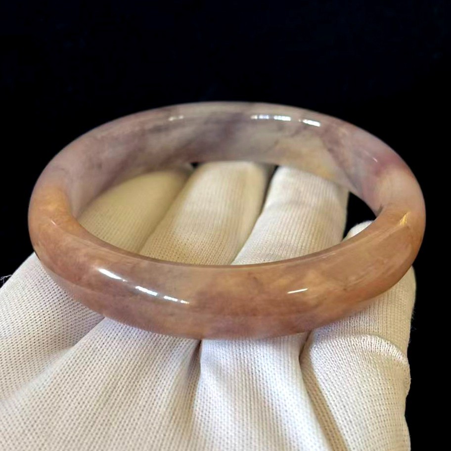Landscape Natural Jade Bracelet Bangle, Width 14 mm, Inner Perimeter 7.4 inch
