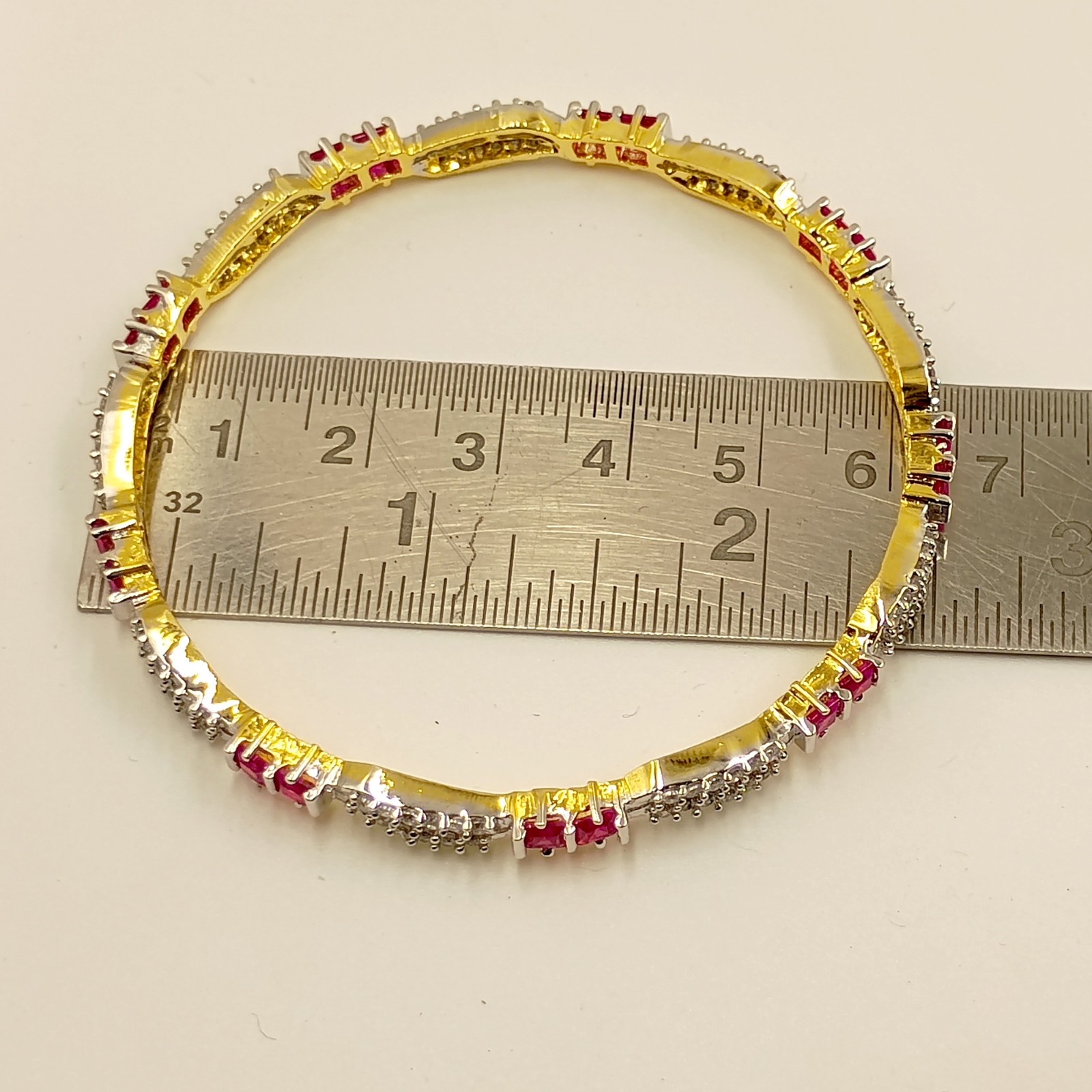 Designer Ruby & Cubic Zirconia Bangle Set Handmade 22K Gold Plated Ethnic Style