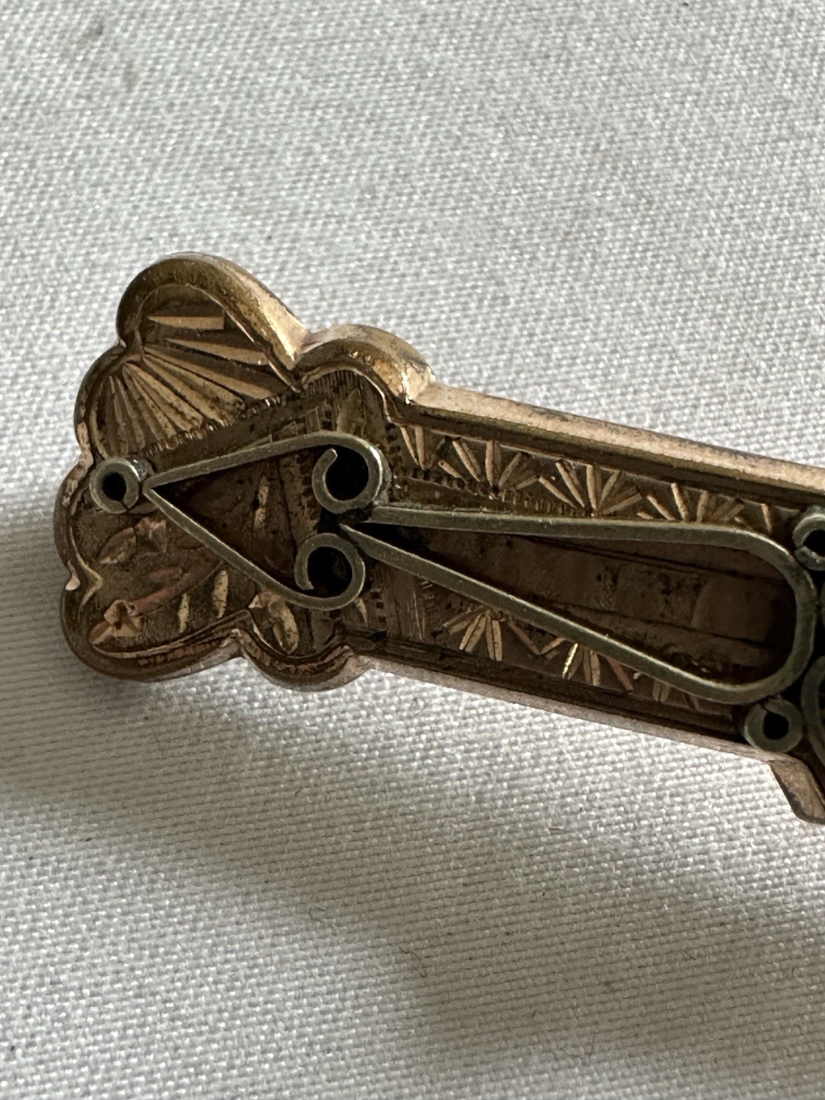 Antique Victorian Gold Filled Etched Bar Brooch Pin