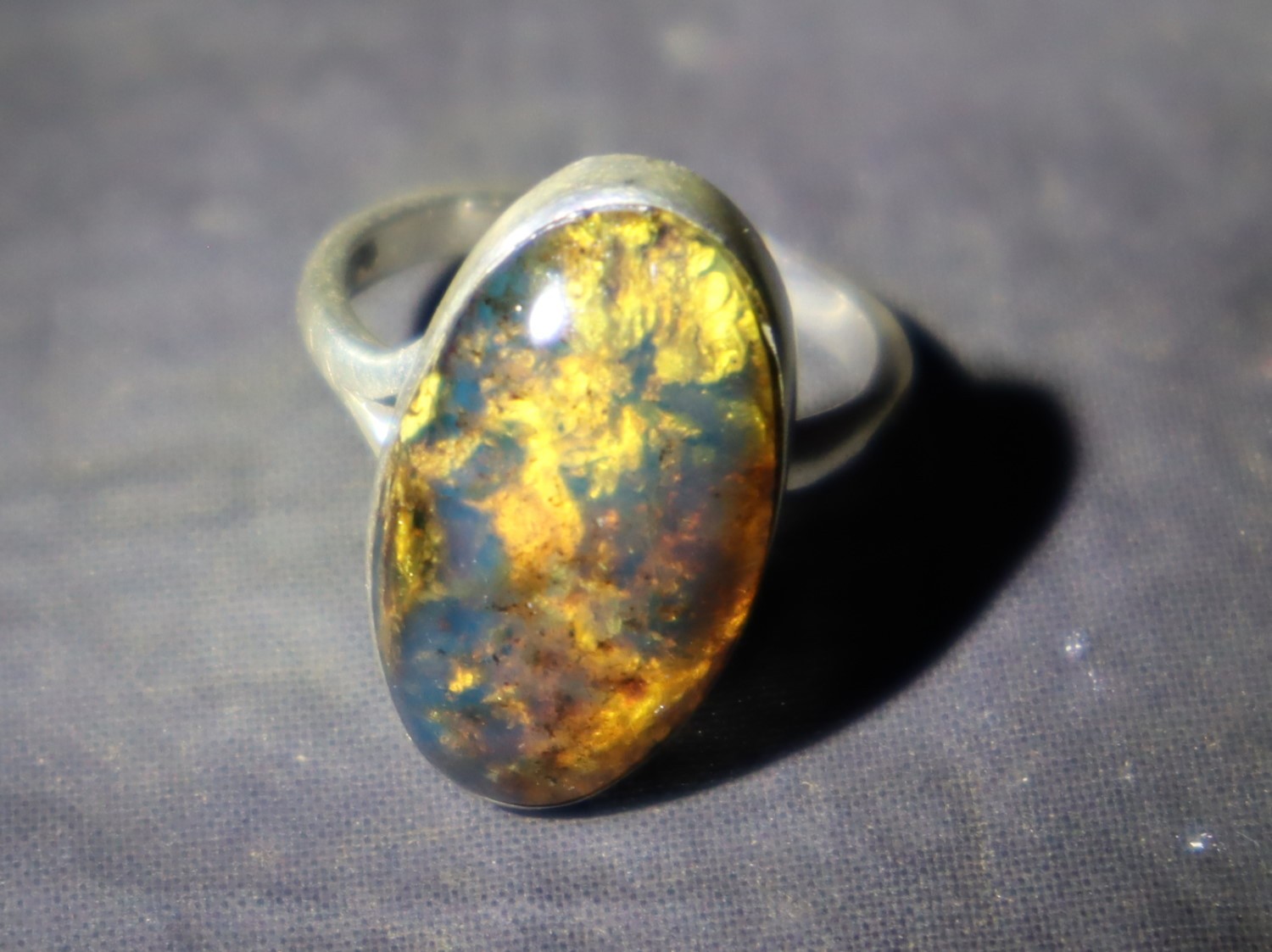 Natural Translucent Orange Blue Amber .925 Sterling Silver Ring #6 free resizing
