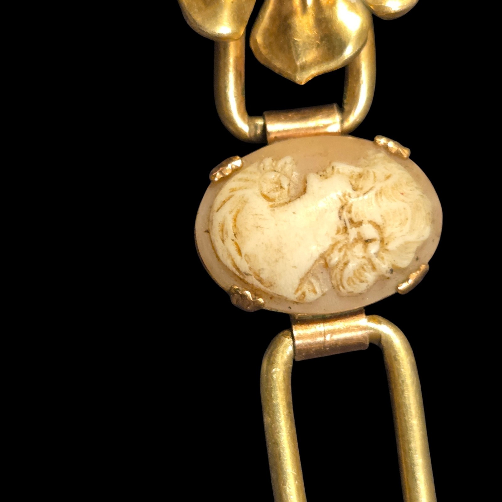 Vtg Kreisler Gold Filled Cameo Flower Link Two Tone Bracelet 1940s