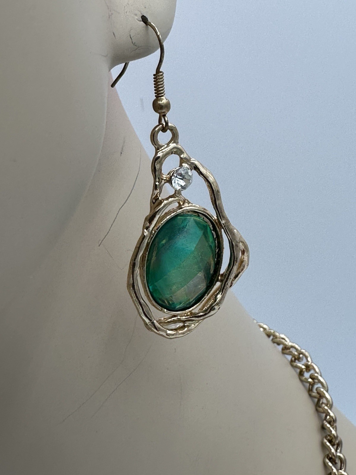 Stunning Vintage 1960’s-70’s Opaline Glass and Rhinestone Demi-Parure Set