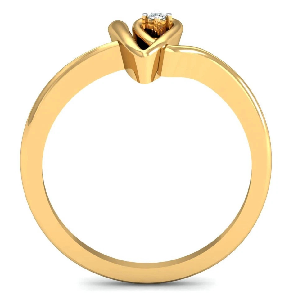 0.03CT Round Cut White Moissanite V Shaped Solitaire Ring In 10K Yellow Gold FN