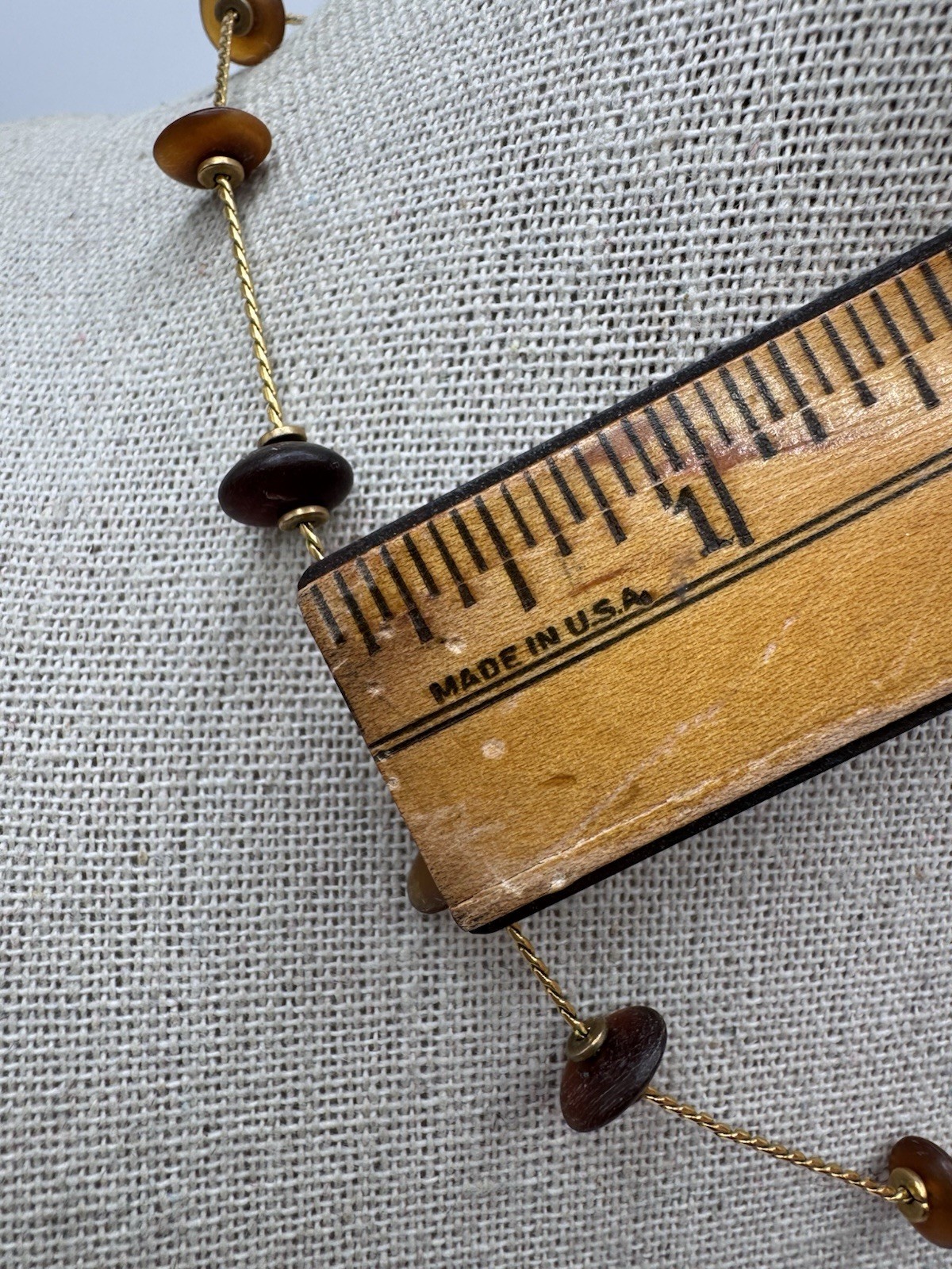 Vintage Anne Klein Matte Gold Tone Chain Brown Bead Station Necklace 17”