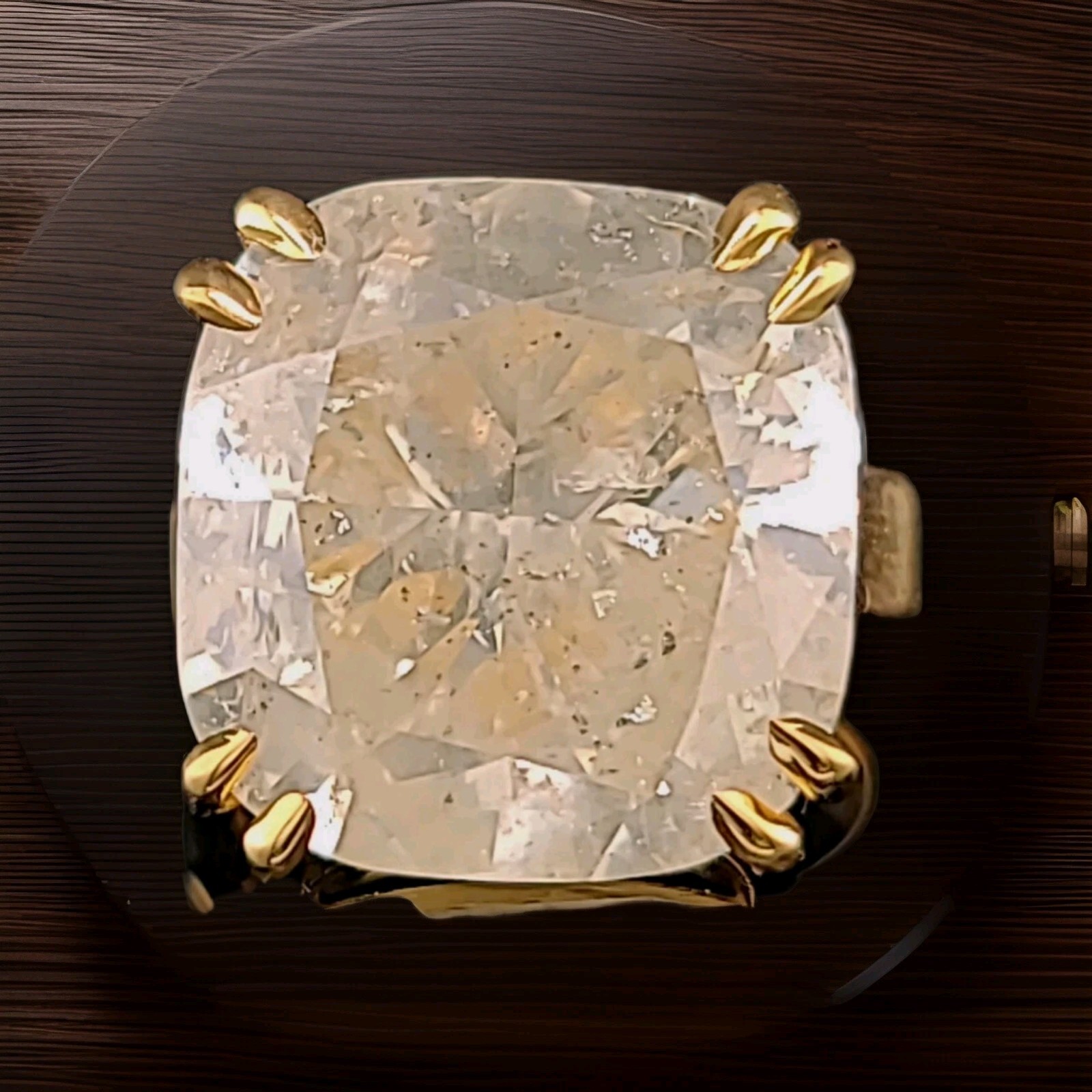 14k Yellow Gold Engagement ring 21.18ct. Natural Cushion Light Yellow Diamond