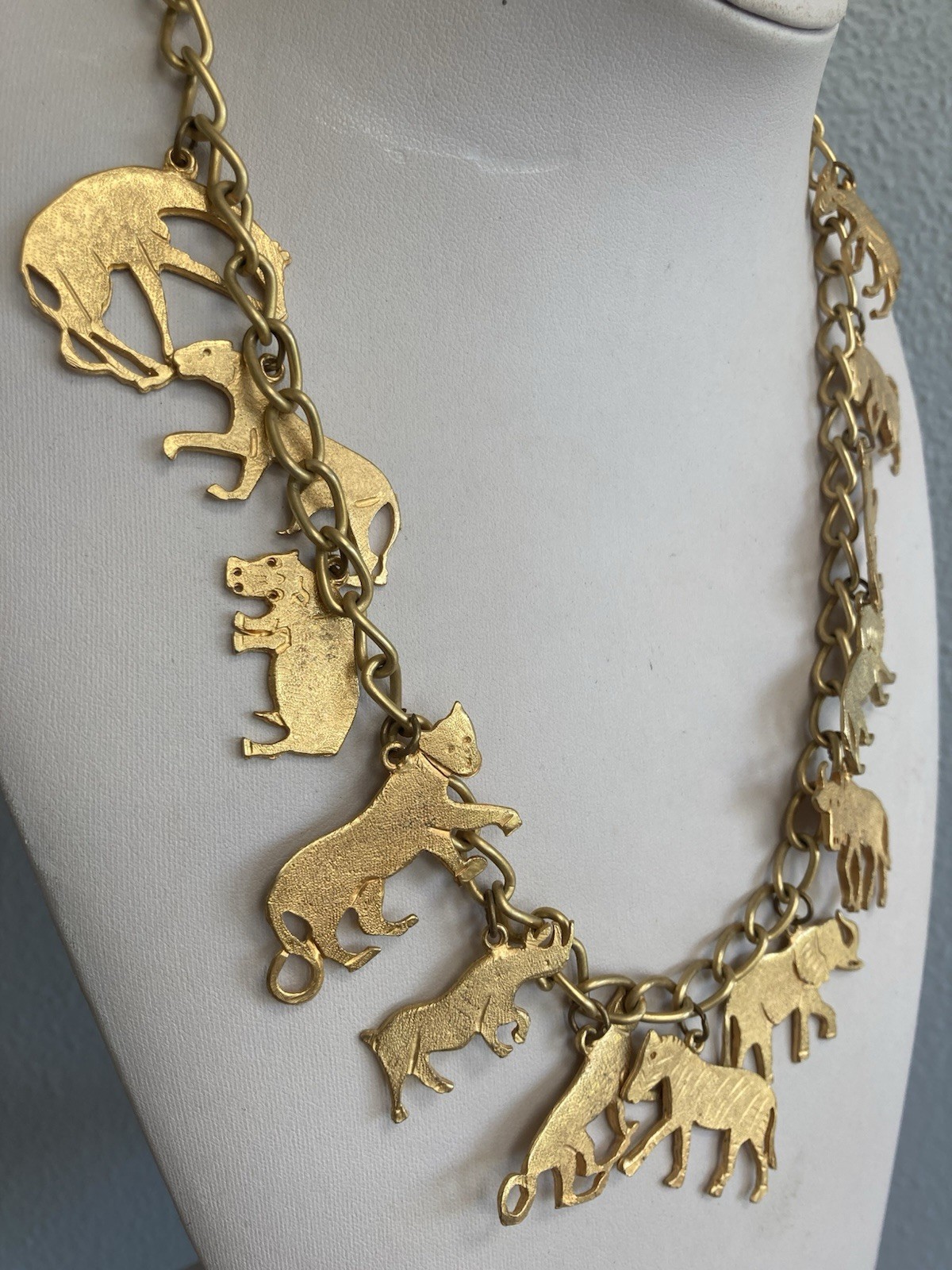 Statement Necklace Gold tone Animals Vintage Necklace African Safari Charm