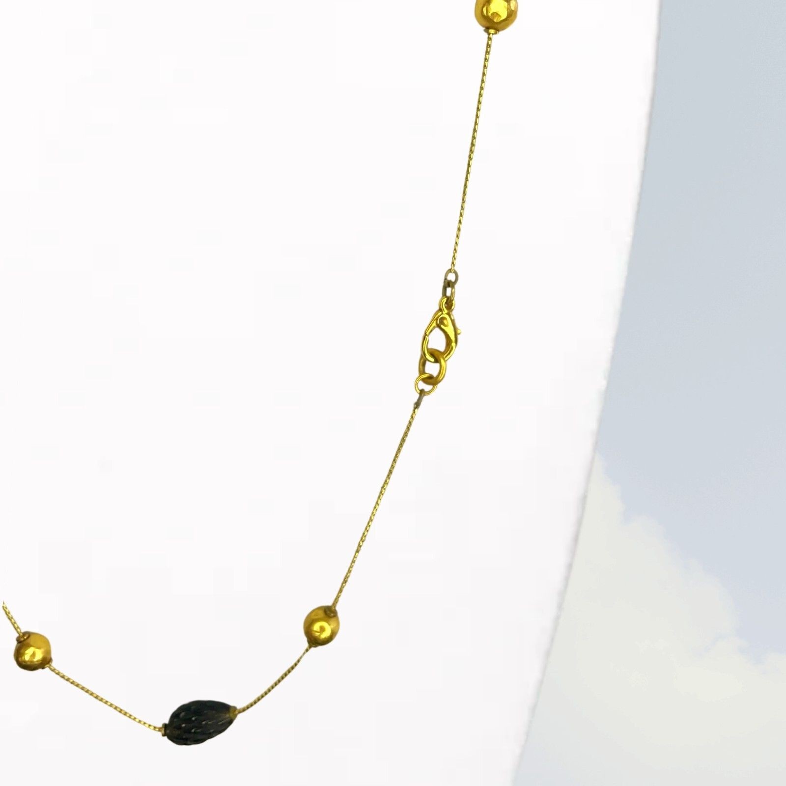 Sculpted Pinecone Station Necklace Satin 18kt Gold Foxtail Chain Lucite 30 In