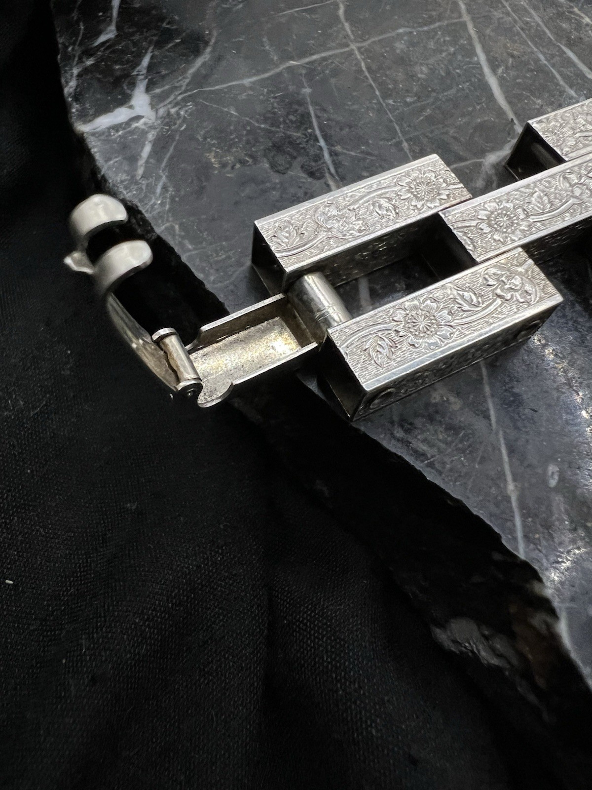Antique Edwardian Deco Sterling Silver 7.5′ Tank Track Etched Bracelet 30g