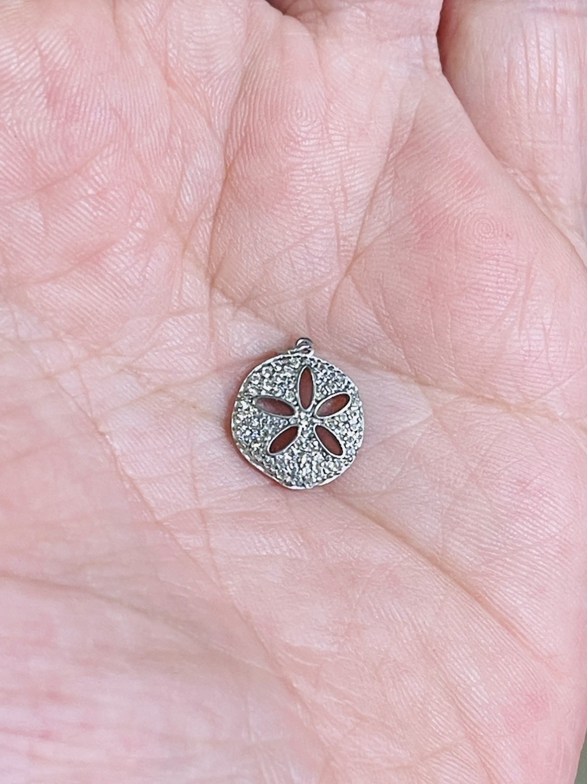 925 Sterling Silver Pave Rhinestone Sand Dollar Charm Pendant