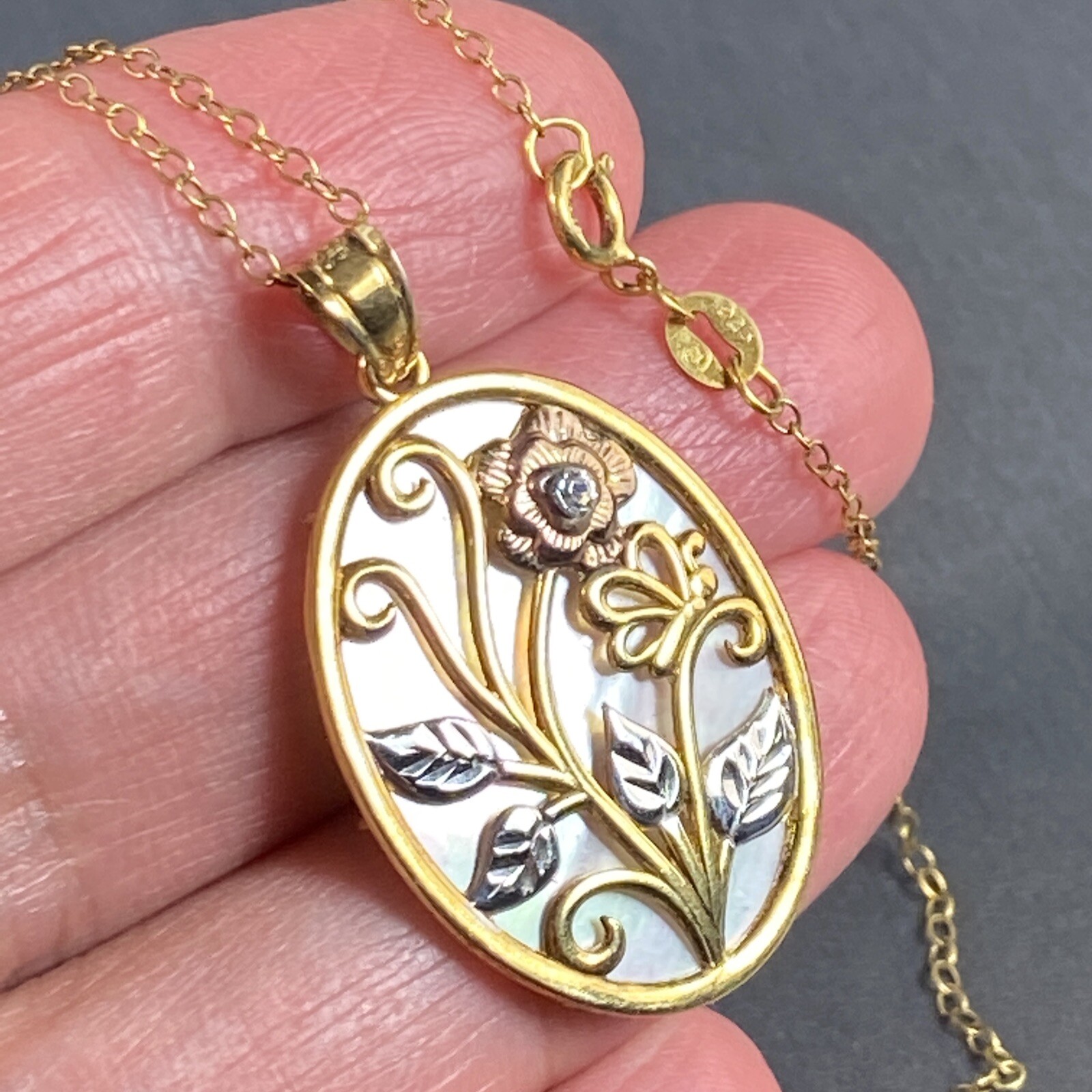 Vintage Pendant Necklace Estate Fine Jewelry Pre-Owned Sterling Vermeil Pearl