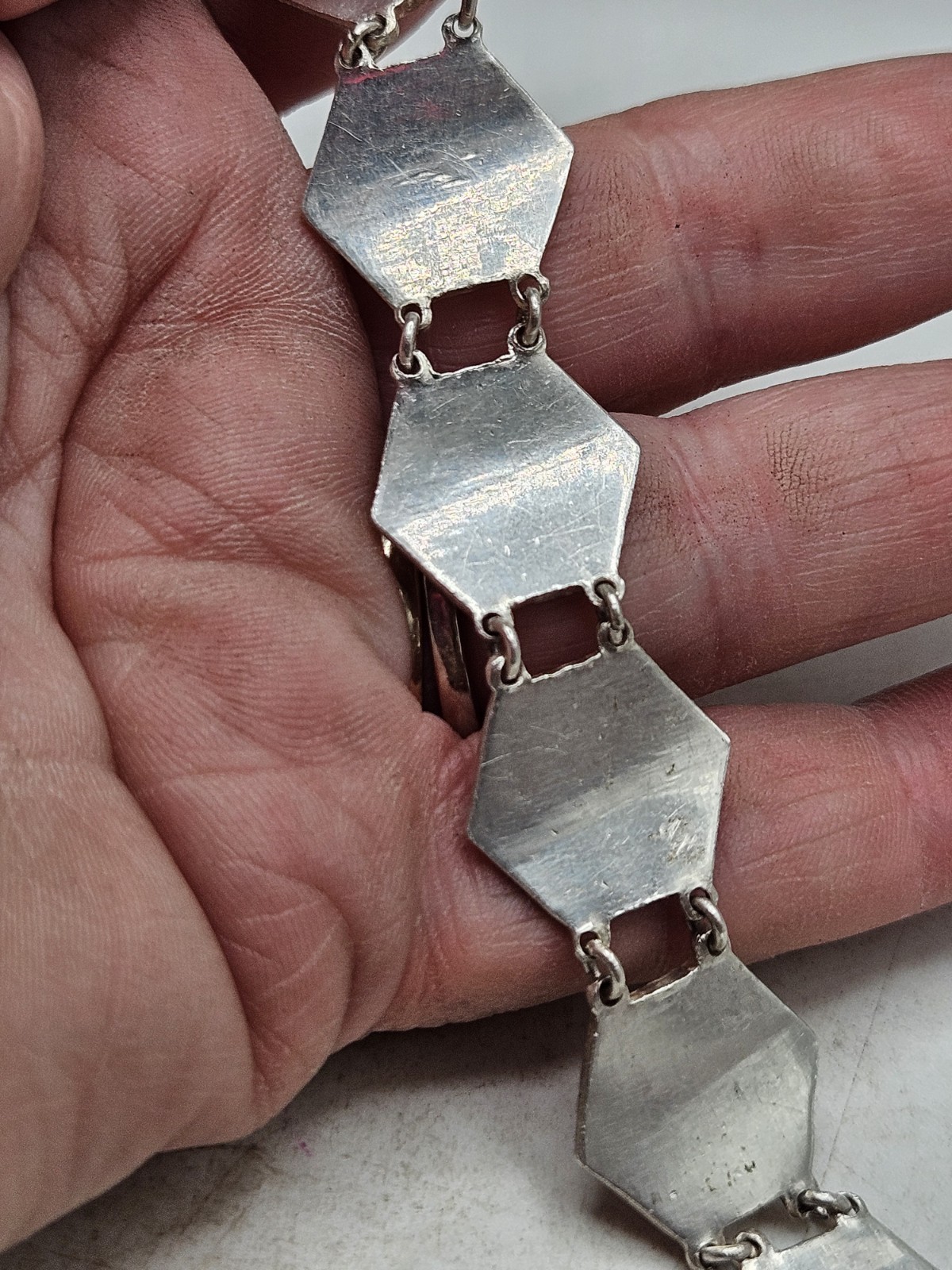 Vintage China Export Sterling Silver Panel Bracelet. Signed China, Sterling,