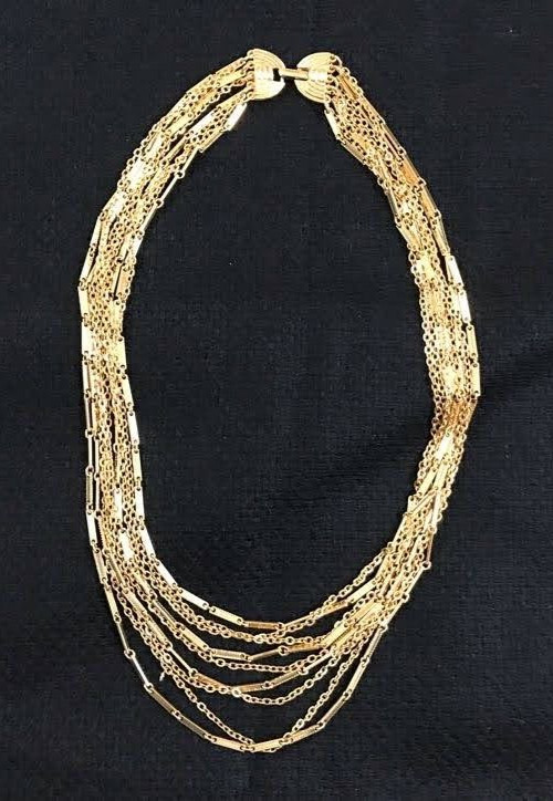 Vintage Gold Tone Mixed Chain Multi-Strand Layered Statement Choker Retro