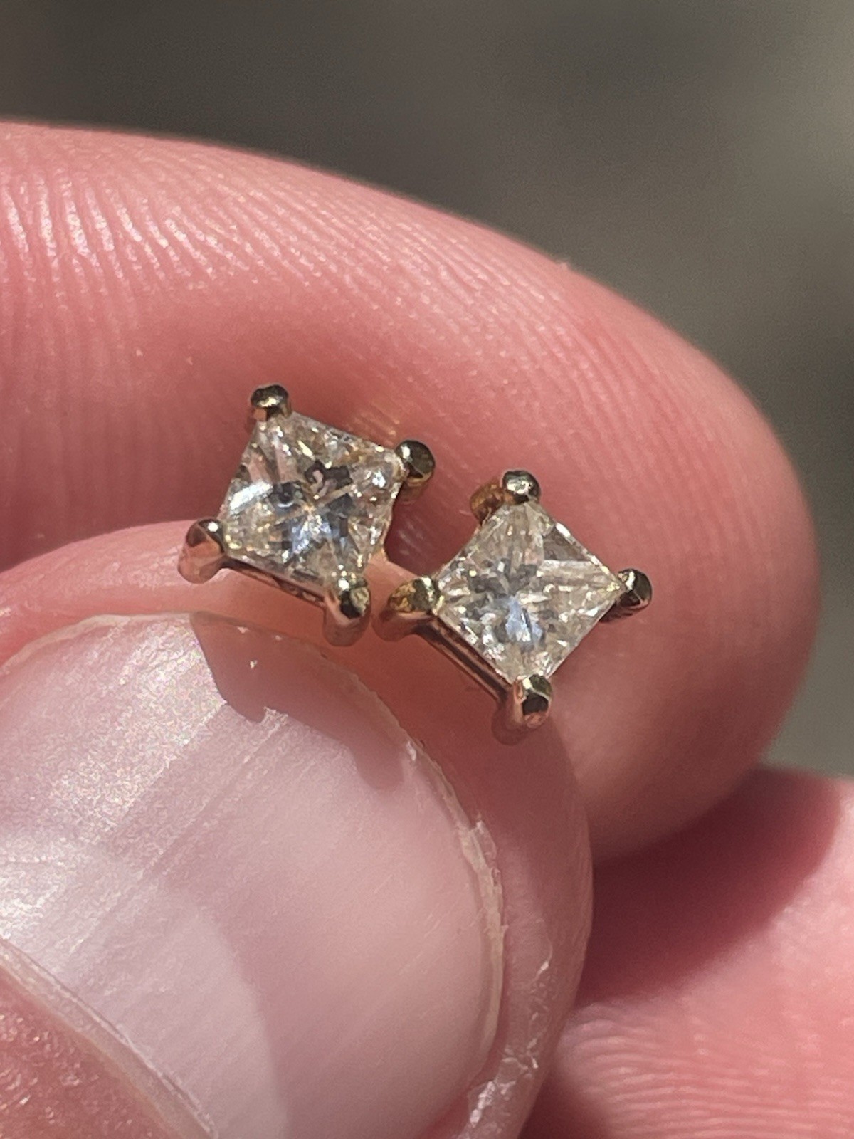 Vintage Estate Diamond Earrings 14K Solid Yellow Gold Clean Set!