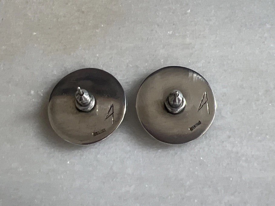 Vintage Artisan Sterling Silver Modernist Moon Landscape Round Stud Earrings