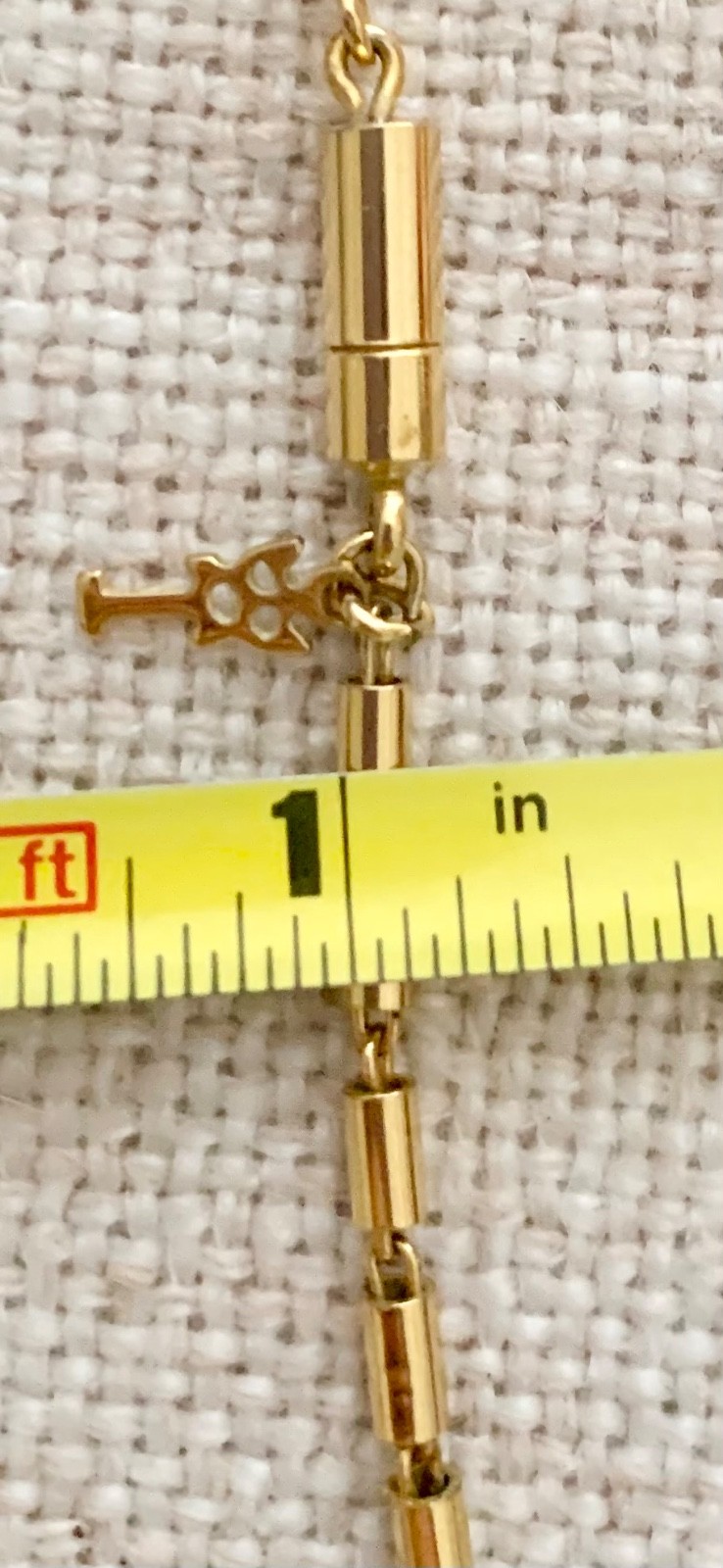 Vtg 1970s Crown Trafari Gold Tone Barrel Link Necklace 15.5” Screw Clasp *Estate