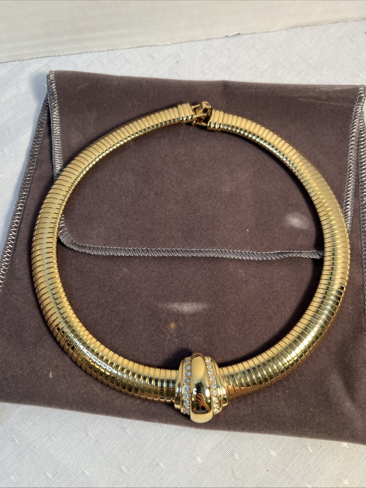 AVON 1886-1986 Gold Tone Omega Rhinestone Choker Necklace 100th Anniversary VTG