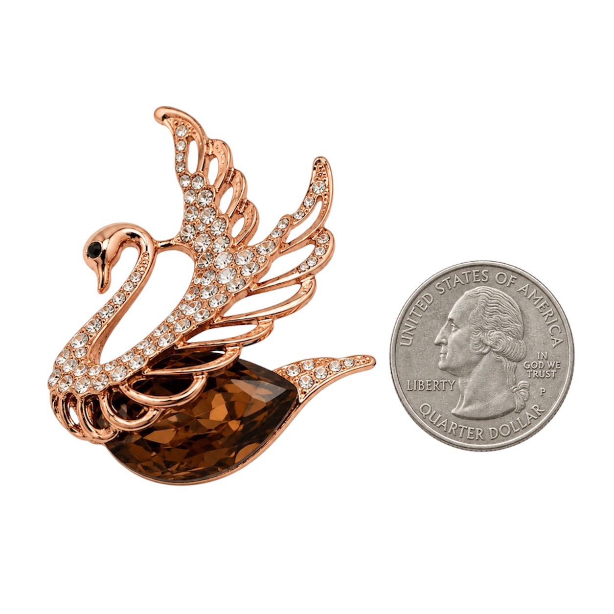 Elegant Crystal Swan Brooch Rose Gold Plated With Sparkling Rhinestones