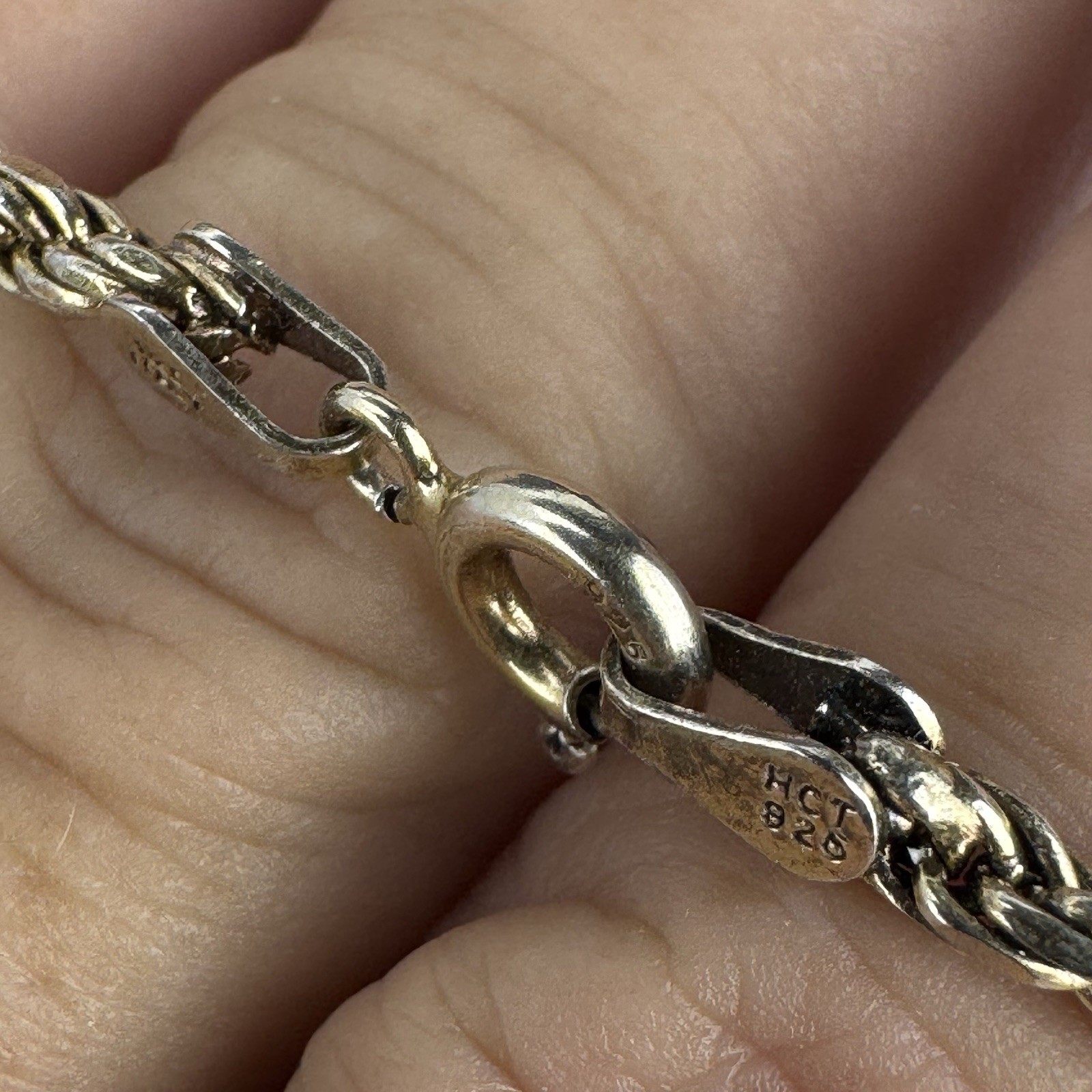 Vintage HCT Italy Gold Plated Sterling Silver Twisted Rope Chain Bracelet 7.75”
