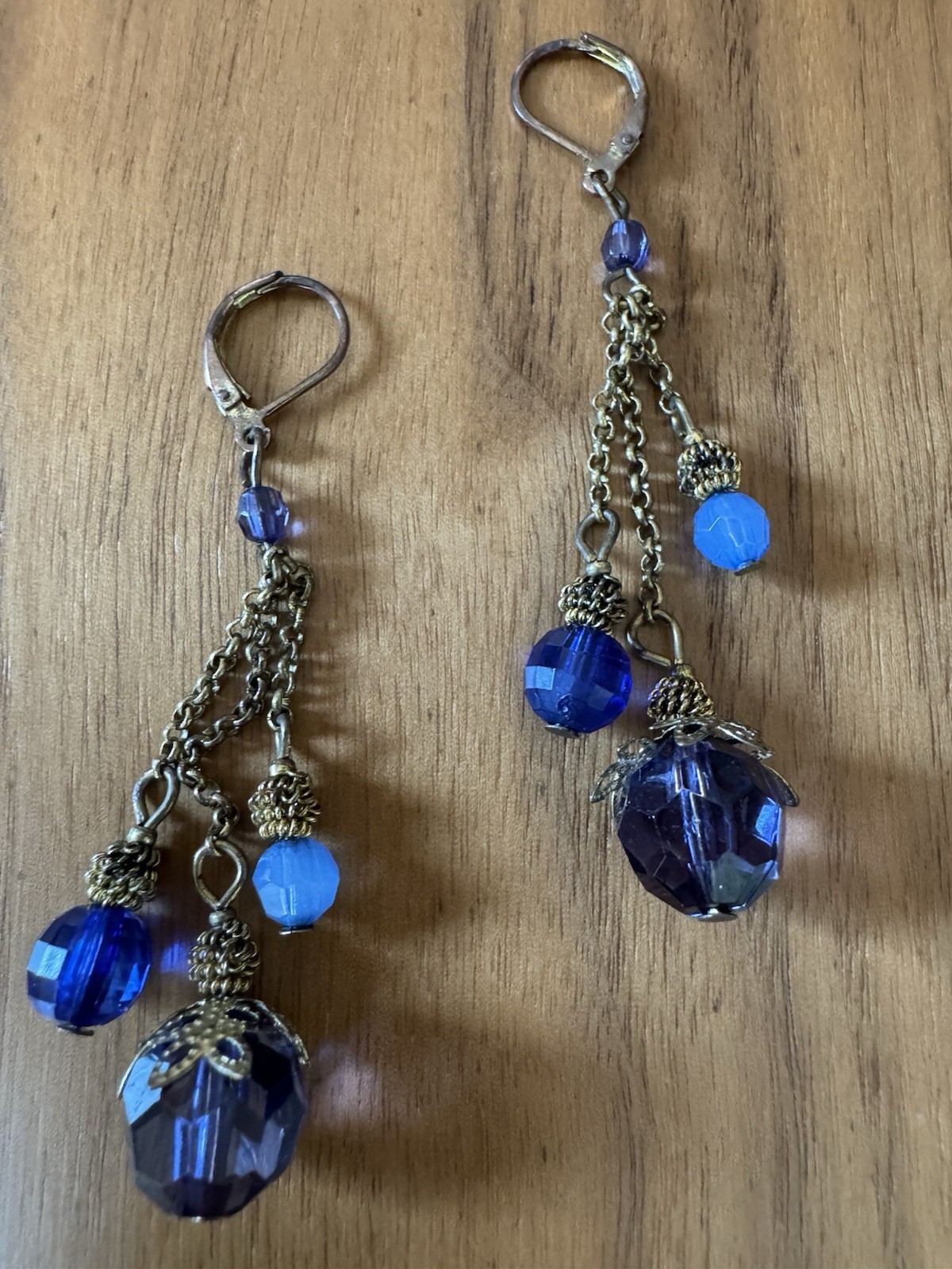 VTG MCM Lucite Earrings Faux Amethyst Sapphire ChalcedonyBrass Lever Back Boho
